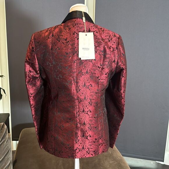 Men’s Boys Burgundy Paisley Slim Fit 3 Piece Tuxedo Size 30 Jacket 29 Pants NWT - Picture 3 of 15